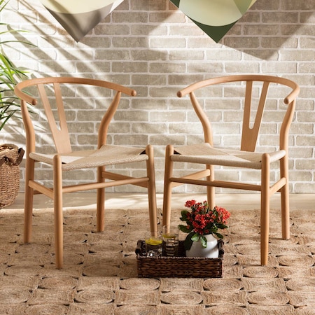 Baxton Studio Paxton Modern & Contemporary Natural Brown Finished Wood Dining Chair, PK2 201-2PC-12339